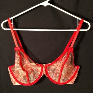 Savage x Fenty Embroidered Red Cream Lace Bra 38C